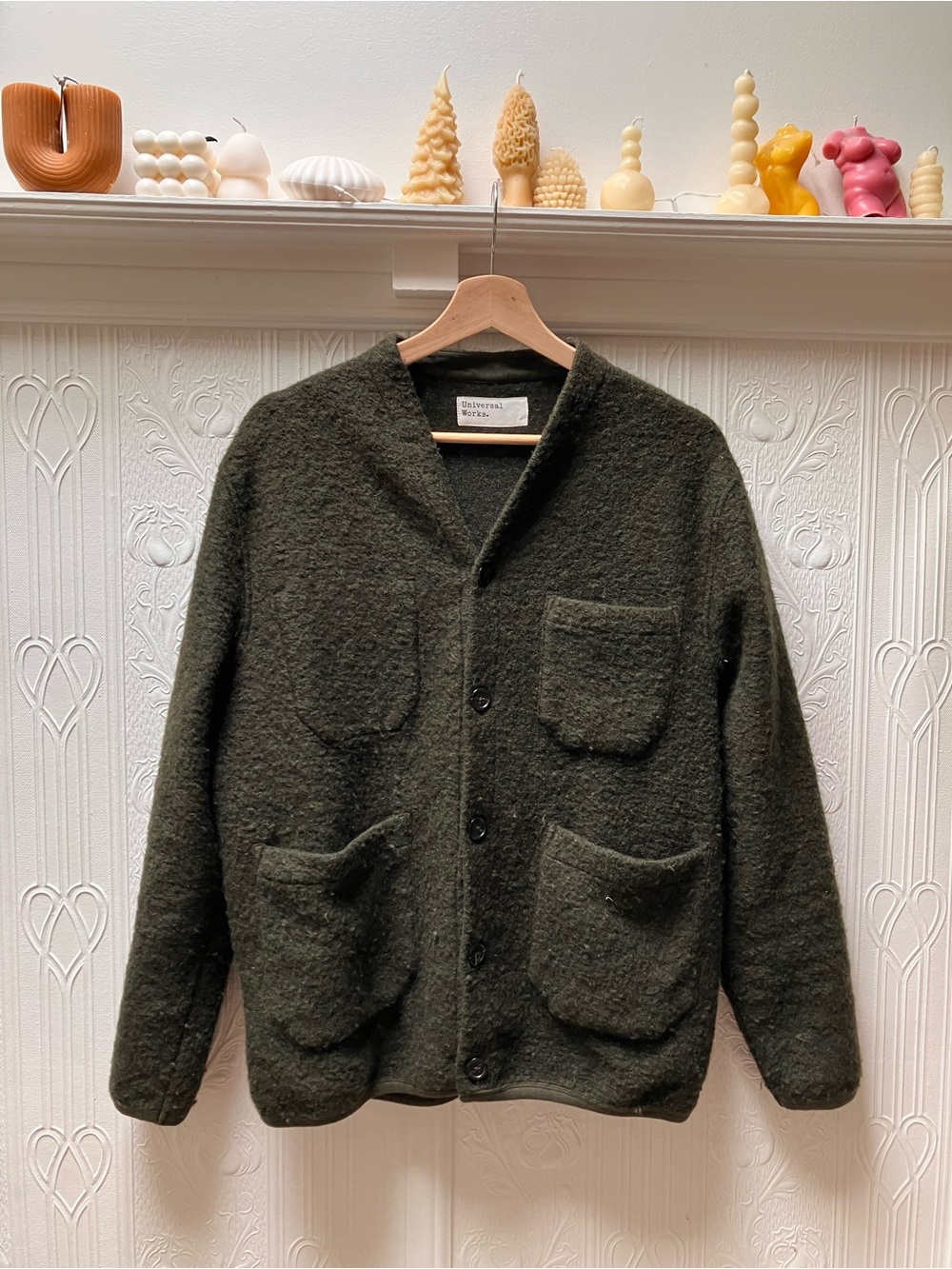 Universal Works Dark Olive Green Wool-Blend Button Cardigan